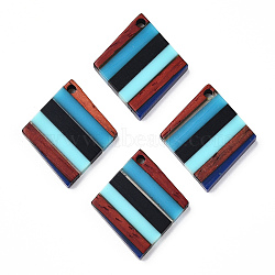 Opaque Resin & Walnut Wood Pendants, Rhombus Charms, Cyan, 27.5x23.5x3.5mm, Hole: 2mm(RESI-N039-12)