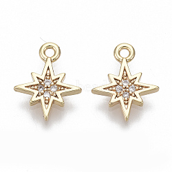 Brass Micro Pave Cubic Zirconia Charms, Nickel Free, Eight Pointed Star, Clear, Real 18K Gold Plated, 11x9x1mm, Hole: 1mm(X-KK-S348-498-NF)