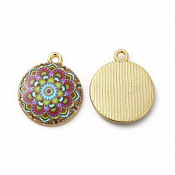 Alloy Printed Pendants, Cadmium Free & Nickel Free & Lead Free, Flat Round, Indian Red, 21.5x18x3mm, Hole: 1.8mm(PALLOY-D581-03E)