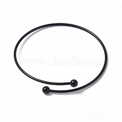 Adjustable 304 Stainless Steel Wire Cuff Bangle Making, with Irremovable Ball, Electrophoresis Black, Inner Diameter: 2-3/4 inch(7.1cm)(MAK-F286-02EB)