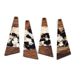 Transparent Resin & Walnut Wood Big Pendants, with Gold Foil, Trapezoid Charms, Black, 57.5x19.5x3mm, Hole: 2mm(X-RESI-TAC0017-71-A01)
