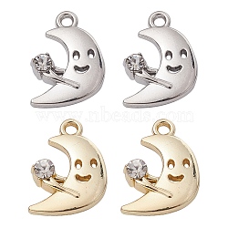 4Pcs 2 Colors Rack Plating Alloy Rhinestone Pendants, Crescent Moon Charms, Platinum & Light Gold, 16.5x12x3.5mm, Hole: 1.6mm, 2Pcs/color(FIND-YW0003-60)