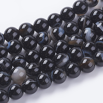 Round Dyed Natural Black Agate Beads Strands, Black, 6mm, Hole: 1mm, about 62pcs/strand, 14.8 inch