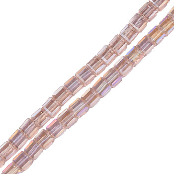 Electroplate Transparent Glass Beads Strands, Faceted, Cube, Pink, 5x5x5mm, Hole: 1.2mm, about 100pcs/strand, 20.87 inch(53cm)