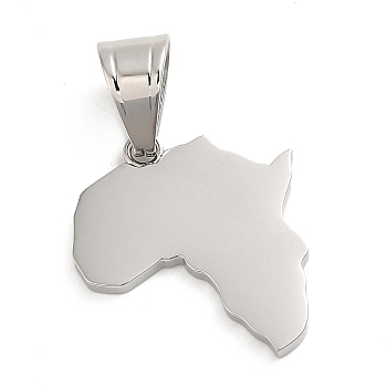 304 Stainless Steel Pendants, Map Shape Charm, Stainless Steel Color, 26x23x2mm, Hole: 10x7mm