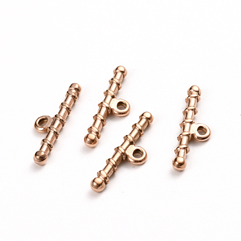 Ion Plating(IP) 304 Stainless Steel Toggle Clasps Parts, Bar, Rose Gold, 22x6x2.5mm, Hole: 1.6mm