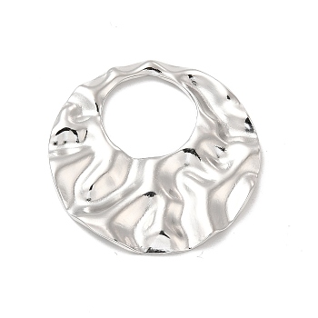 304 Stainless Steel Pendants, Textured, Round Ring Charm, Stainless Steel Color, 35x34.5x2.5mm, Hole: 15.5mm