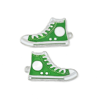 Alloy Enamel Pendants, Cadmium Free & Lead Free, Lie Fallow Shoes, Platinum, Green, about 30mm long, 17mm wide, 2mm thick, hole: 1.5mm