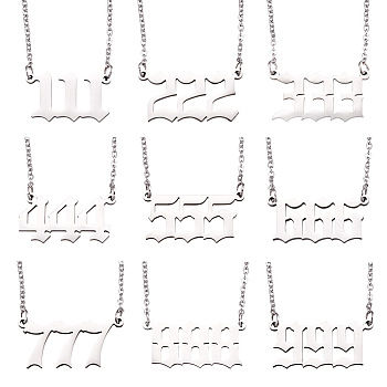 9Pcs 9 Style Angel Number Necklace, 304 Stainless Steel 111~999 Pendants Necklace, Lucky Numerology Jewelry for Women, Stainless Steel Color, 18.42inch(46.8cm), 1pc/style