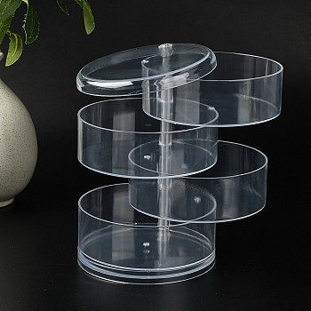Rotatable 4-Layer Plastic Jewelry Storage Box, for Ring, Earring and Necklace, Column, Clear, 11.5x17.2cm