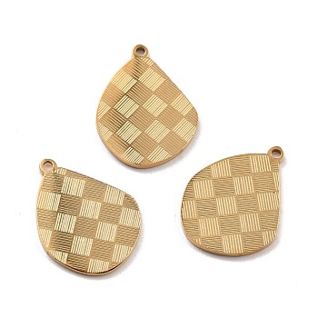 Ion Plating(IP) 316 Surgical Stainless Steel Pendants, Teardrop with Tartan, Real 24K Gold Plated, 16.5x12.5x1mm, Hole: 1mm