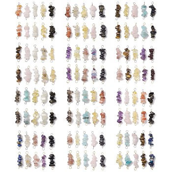 120Pcs 12 Styles 12 Constellation Mixed Gemstone Copper Wire Wrapped Chip Beaded Connector Charms, Platinum & Golden, 29~33x7.5~11x7.5~11mm, Hole: 2.5~3mm, 10pcs/style