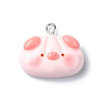 Resin Pendants, with Iron Findings, Pig, 21x24x9mm, Hole: 2mm