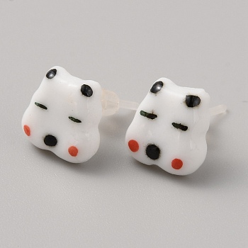 Cute Cartoon Animal Porcelain Stud Earrings, Dog, 10x10mm