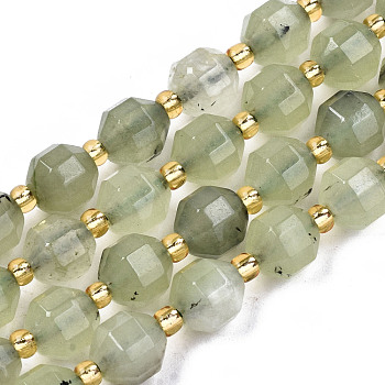 Natural Prehnite Beads Strands, Faceted, Round, 8x7.5mm, Hole: 1.2mm, Beads: 3x2mm, about 38pcs/strand, 15.35 inch(39cm)