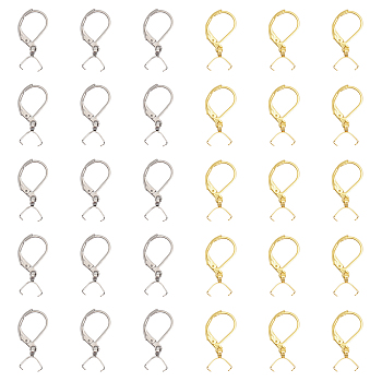 30Pcs 2 Colors 304 Stainless Steel Leverback Earring Findings, with Ice Pick Pinch Bails, Golden & Stainless Steel Color, 23.5mm, Pin: 0.5mm, 15pcs/color