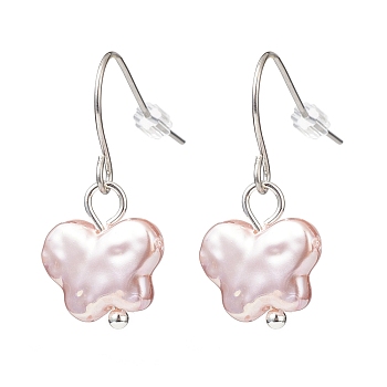 Plastic Pearl Butterfly Dangle Earrings, 304 Stainless Steel Jewelry for Women, Rosy Brown, 27mm, Pin: 0.6mm