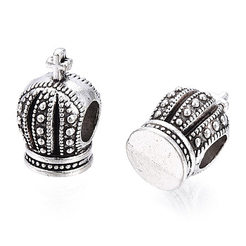 Alloy European Beads, Large Hole Beads, 3D Crown, Antique Silver, 14x9x11mm, Hole: 5mm