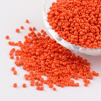 12/0 1.5~2mm Baking Paint Glass Seed Beads Loose Spacer Beads, Orange Red, Hole: 0.5~1mm, about 2890pcs/50g