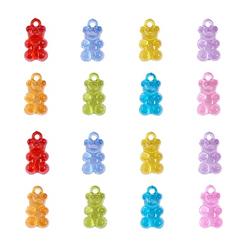 90Pcs 9 Colors Transparent Acrylic Pendants, Bear, Mixed Color, 21x11.5x7mm, Hole: 2.1mm, 10pcs/color