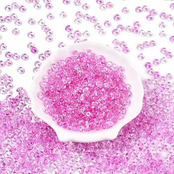 Spray Painted Transparent Glass Seed Beads, Donut, Pearl Pink, 6.5x3mm, Hole: 1.2mm, about 2500pcs/pound