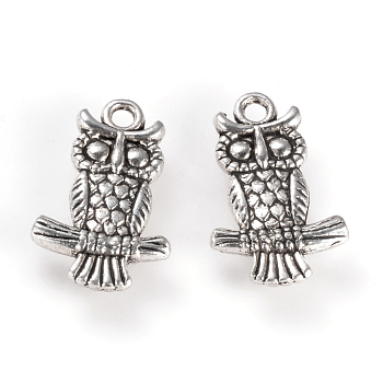 Tibetan Style Alloy Pendants, Owl, Cadmium Free & Nickel Free & Lead Free, Antique Silver, 19x12.5x3mm, Hole: 2mm