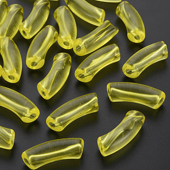 Transparent Acrylic Beads, Curved Tube, Yellow, 36x13.5x11.5mm, Hole: 4mm, about 148pcs/500g