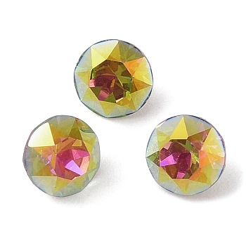 Glass Rhinestone Cabochons, Flat Back & Back Plated, Faceted, Diamond, Vitrail Rose, 6x4.5mm