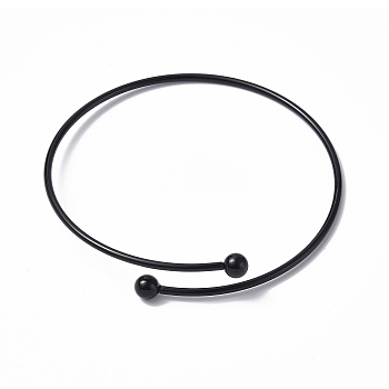 Adjustable 304 Stainless Steel Wire Cuff Bangle Making, with Irremovable Ball, Electrophoresis Black, Inner Diameter: 2-3/4 inch(7.1cm)