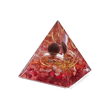 Orgonite Pyramid Resin Display Decorations, with Gold Foil and Natural Carnelian Chips Inside, for Home Office Desk, 50x50x51.5mm