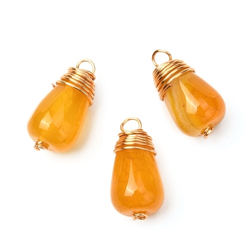 Natural Crackle Agate Pendants, with Real 18K Gold Plated Eco-Friendly Copper Wire, Teardrop, Gold, 18~19x10mm, Hole: 2mm