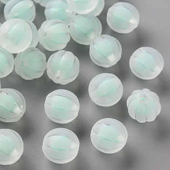 Transparent Acrylic Beads, Frosted, Bead in Bead, Pumpkin, Aquamarine, 11x11.5mm, Hole: 2mm, about 550pcs/500g