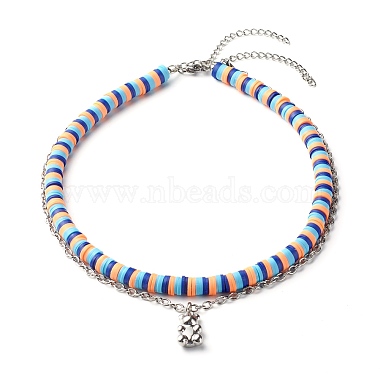 Handmade Polymer Clay Beaded Necklaces and Bear Alloy Pendant Necklace for  Kid, with 304 Stainless Steel Cable Chain, Mixed Color, 13.78 inch(35cm),  15.16 inch(38.5cm), 2pcs/set