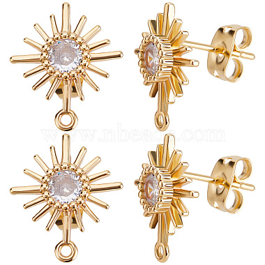 Golden Sun Brass+Cubic Zirconia Stud Earring Findings