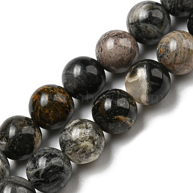 Round Silver Leaf Jasper Beads