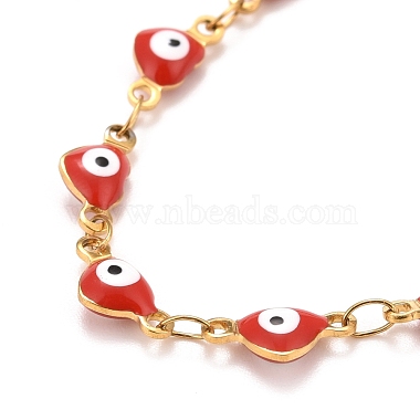 Enamel Heart with Evil Eye Link Chains Bracelet(BJEW-P271-07G)-3