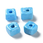 Handmade Lampwork Beads, square, Deep Sky Blue, 9.5~11.5x10~12x8~8.5mm, Hole: 3.5~4mm(LAMP-Q003-01D)