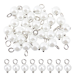30Pcs Eco-Friendly Dyed Glass Pearl Round Charms, with Brass Ball Loops, Seashell Color, Platinum, 11mm, Hole: 2.5mm(PALLOY-FH00105)