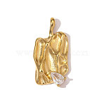 304 Stainless Steel Micro Pave Cubic Zirconia Pendants, Nuggets Charms, Mirror Polished Finish, Ion Plating(IP), Real 18K Gold Plated, 27x13mm(STAS-OY008-71G)