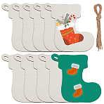 Unfinished 1 Set Wood Pendant Decoration, Hemp Rope Christmas Hanging Ornaments, Christmas Socking, 160x170mm(WOOD-SP0001-31K)