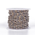 Handmade Non-magnetic Synthetic Hematite Beaded Chains, Unwelded, with Brass Findings, with Spool,  Faceted, Round, Platinum, Gold, 3mm, about 32.8 Feet(10m)/roll(CHC-F007-16P-03)