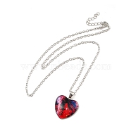 Glass Heart with Cloud Pendant Necklace, Platinum Alloy Jewelry for Women, Red, 20.24 inch(51.4cm)(NJEW-H165-01H)