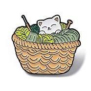 Knitting Theme Enamel Pins, Black Alloy Brooches for Backpack Clothes, Cat Shape, 26x30x2mm(JEWB-H018-01EB-03)