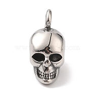 304 Stainless Steel Pendants, Polishing, Skull Charm, Antique Silver, 20x9.5x13.5mm, Hole: 3mm(STAS-C109-17AS)