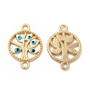 Alloy Enamel Connector Charms, Flat Round Tree Links with Evil Eye, Golden, Nickel, White, 23.5x16.5x2mm, Hole: 2mm(FIND-H039-19G-A)