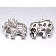 Brass Cubic Zirconia Beads, Elephant, Platinum, 17x22x8mm, Hole: 2mm(ZIRC-F001-148P)