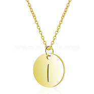 201 Stainless Steel Initial Pendants Necklaces, with Cable Chains, Flat Round with Letter, Golden, Letter.I, 16.3 inch(40cm), 1mm(NJEW-S069-TN508-I)