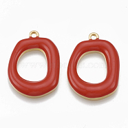 Smooth Surface Alloy Pendants, with Enamel, Matte Gold Color, Red, 25.5x18.5x2.5mm, Hole: 1.2mm(X-ENAM-S116-17B)
