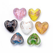 Handmade Gold Sand Lampwork Beads, Heart, Mixed Color, 33~35x34~36x16~17mm, Hole: 2~3mm(X-LAMP-R138-03)
