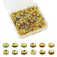 240Pcs 12 Colors Brass Grade A Rhinestone Spacer Beads, Rondelle, Nickel Free, Golden, 6x3mm, Hole: 1mm, 20Pcs/color(KK-YW0002-34G)